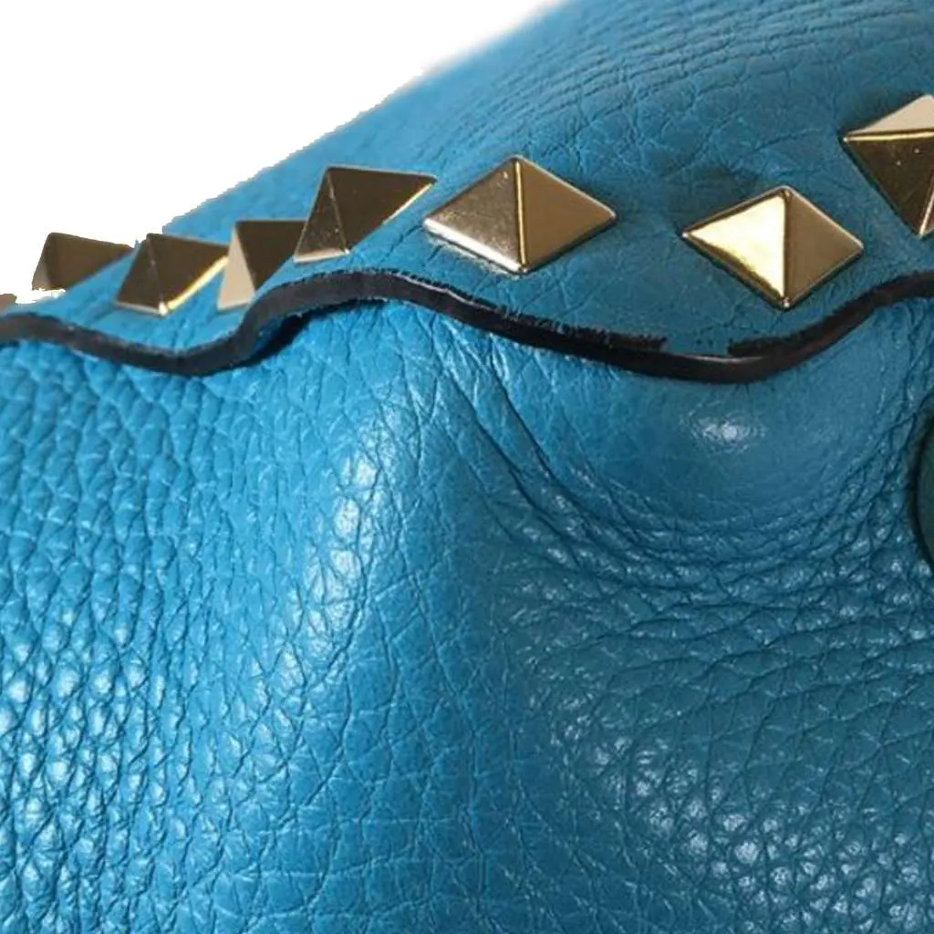 Valentino Small Grained Calfskin Rockstud Trapeze Satchel Blue Leather Very good - Box View