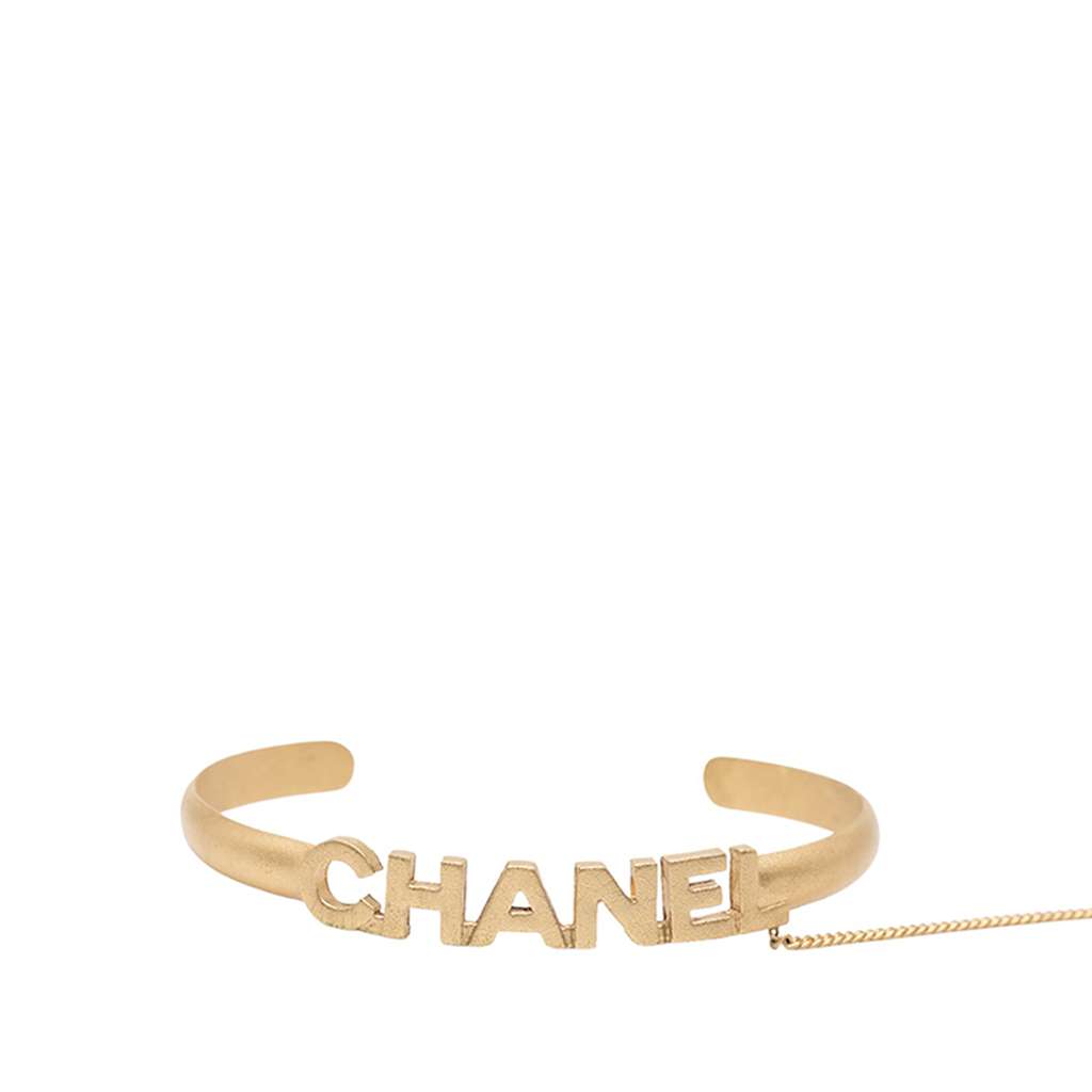 Chanel CC Gold Plated Rhinestone Logo Cuff Bracelet and Ring Set - 2