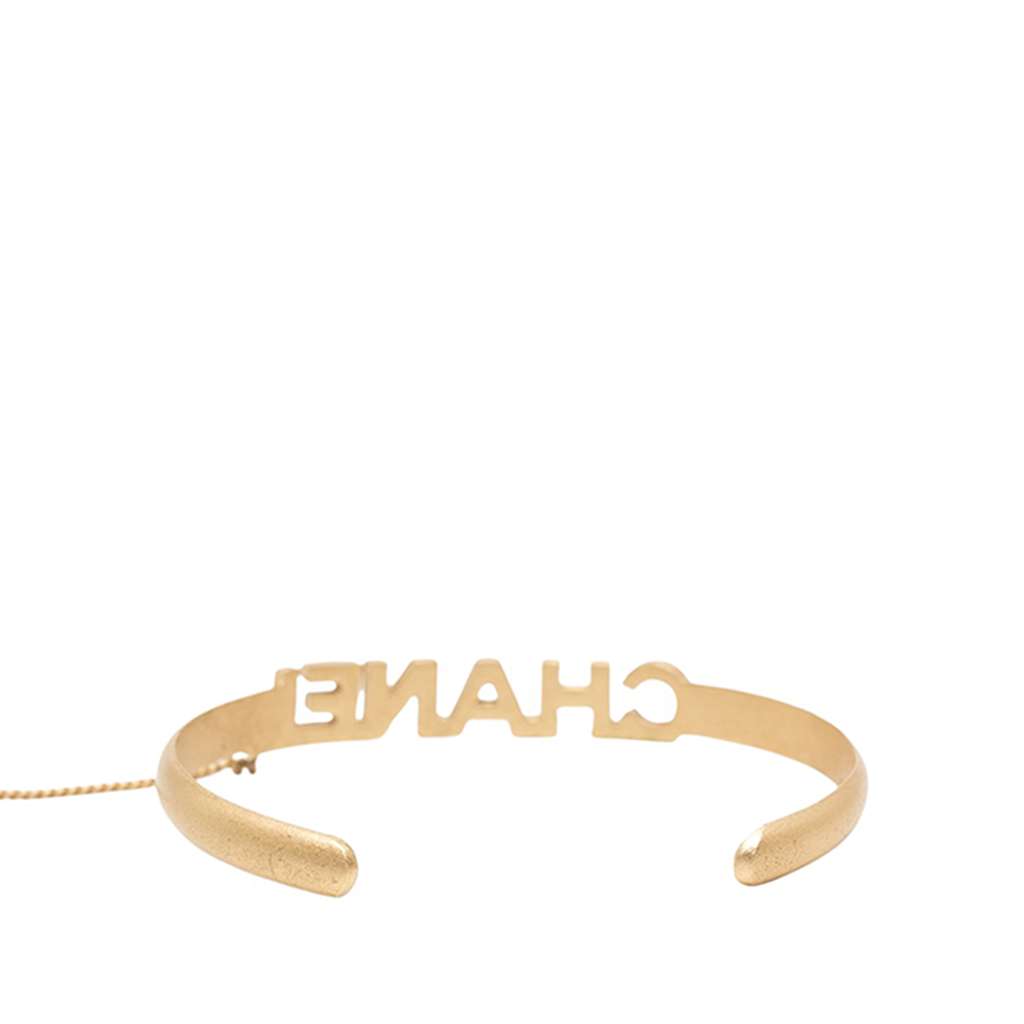 Chanel CC Gold Plated Rhinestone Logo Cuff Bracelet and Ring Set - 4