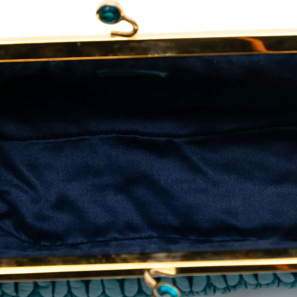 Miu Miu Matelasse Nappa Kiss Lock Frame Clutch Blue Leather Very good - Model View