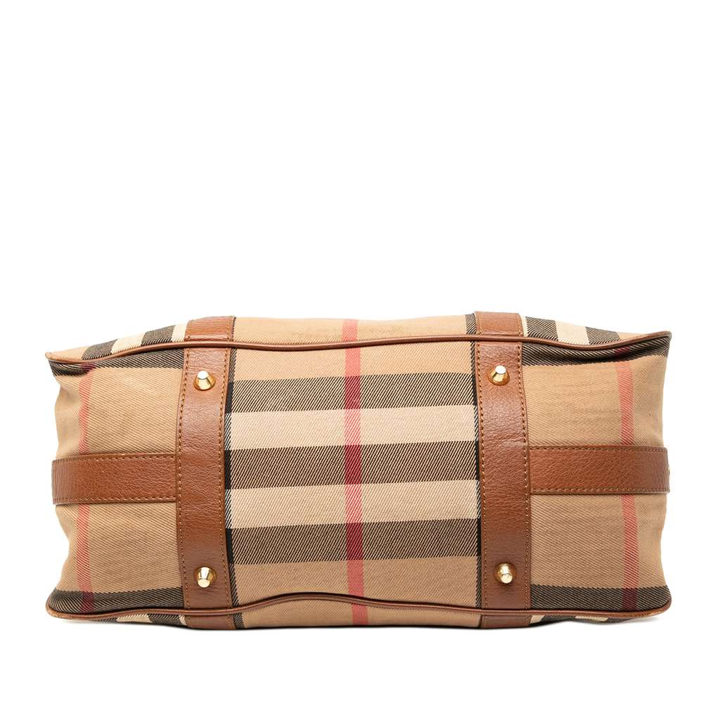 Burberry Leather Trimmed House Check Canvas Handbag - 3
