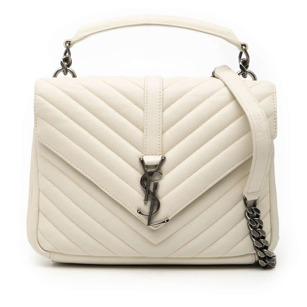 Saint Laurent Medium Chevron Sheepskin Monogram College Satchel
