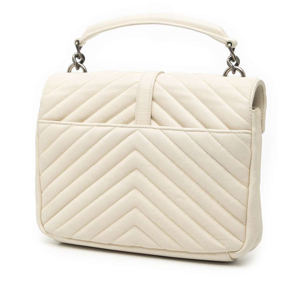 Saint Laurent Medium Chevron Sheepskin Monogram College Satchel - 2
