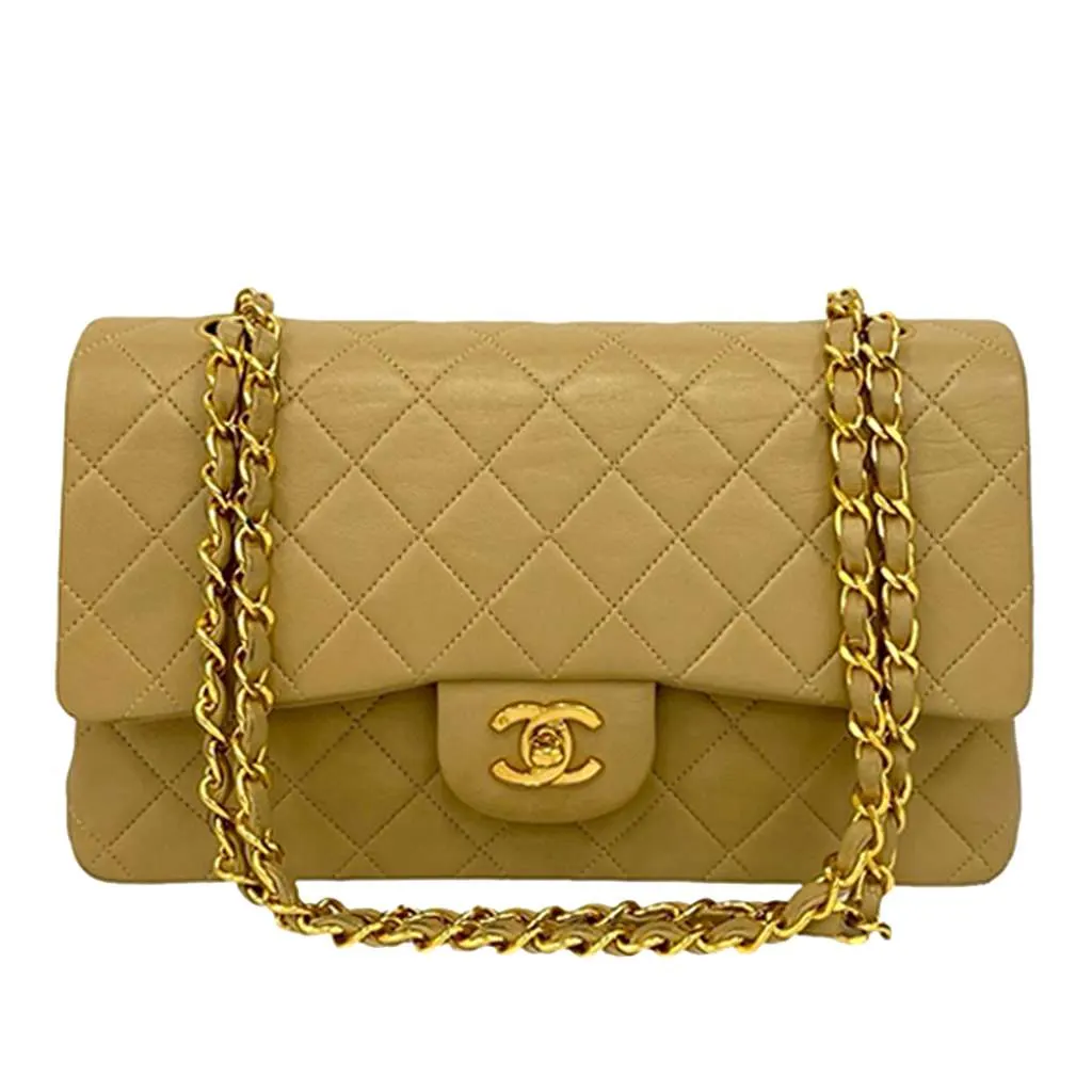 Chanel Medium Classic Lambskin Double Flap Brown Leather Good - Front View