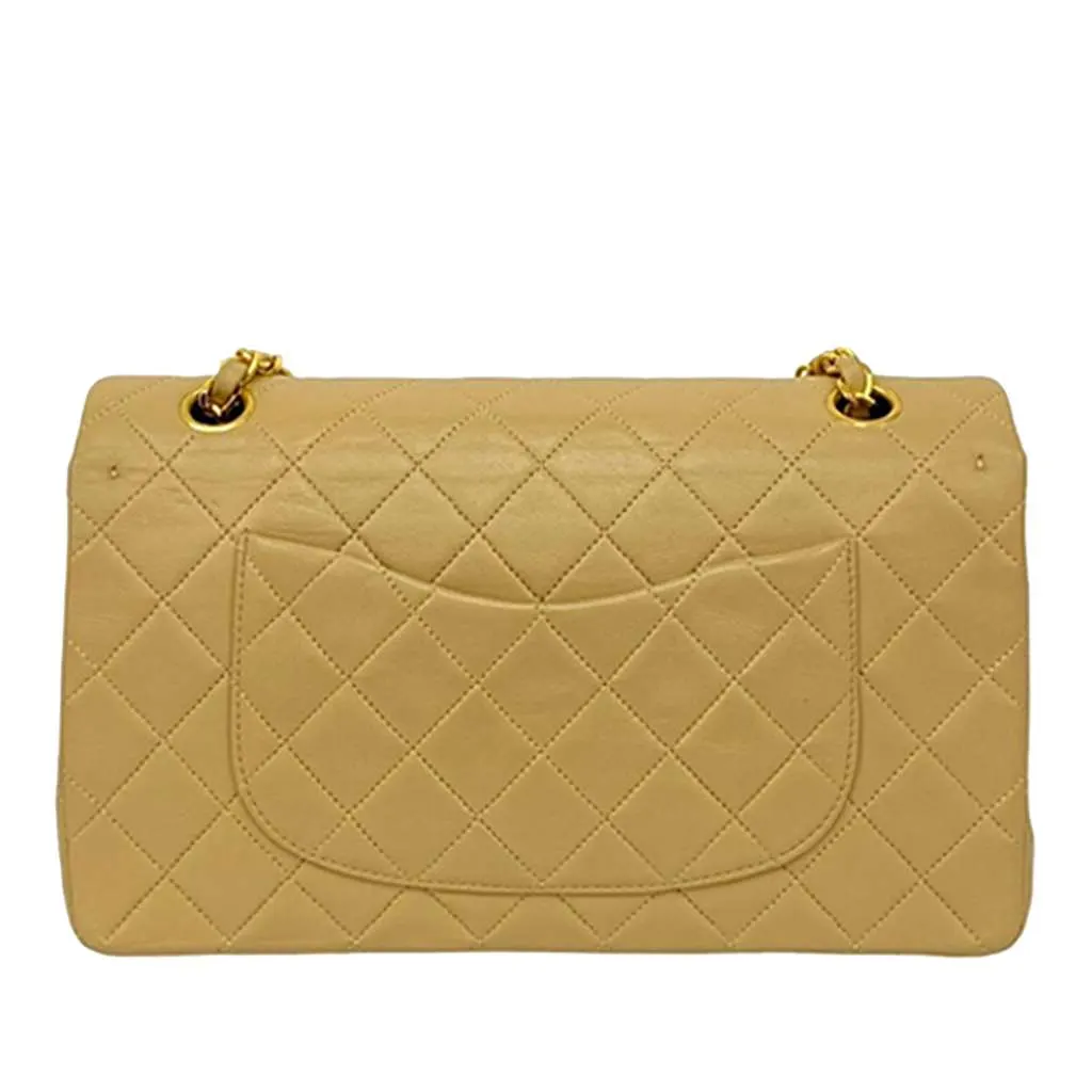 Chanel Medium Classic Lambskin Double Flap Brown Leather Good - Model View