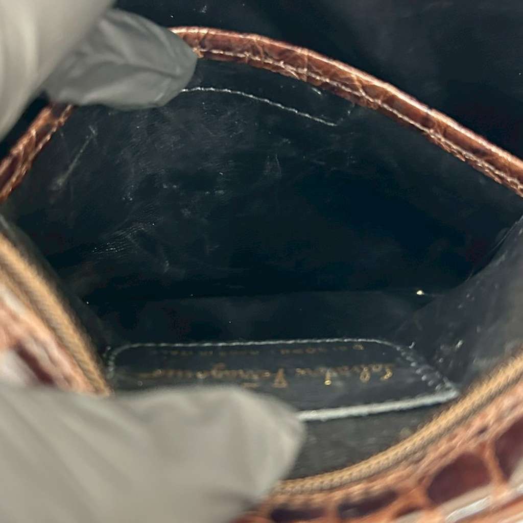 Salvatore Ferragamo Croc Embossed Leather Vara Crossbody - 4