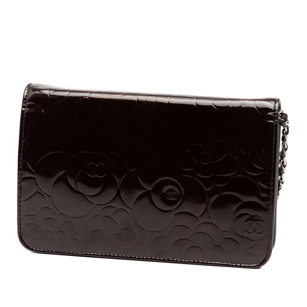 Chanel CC Embossed Patent Camellia Wallet On Chain - 2