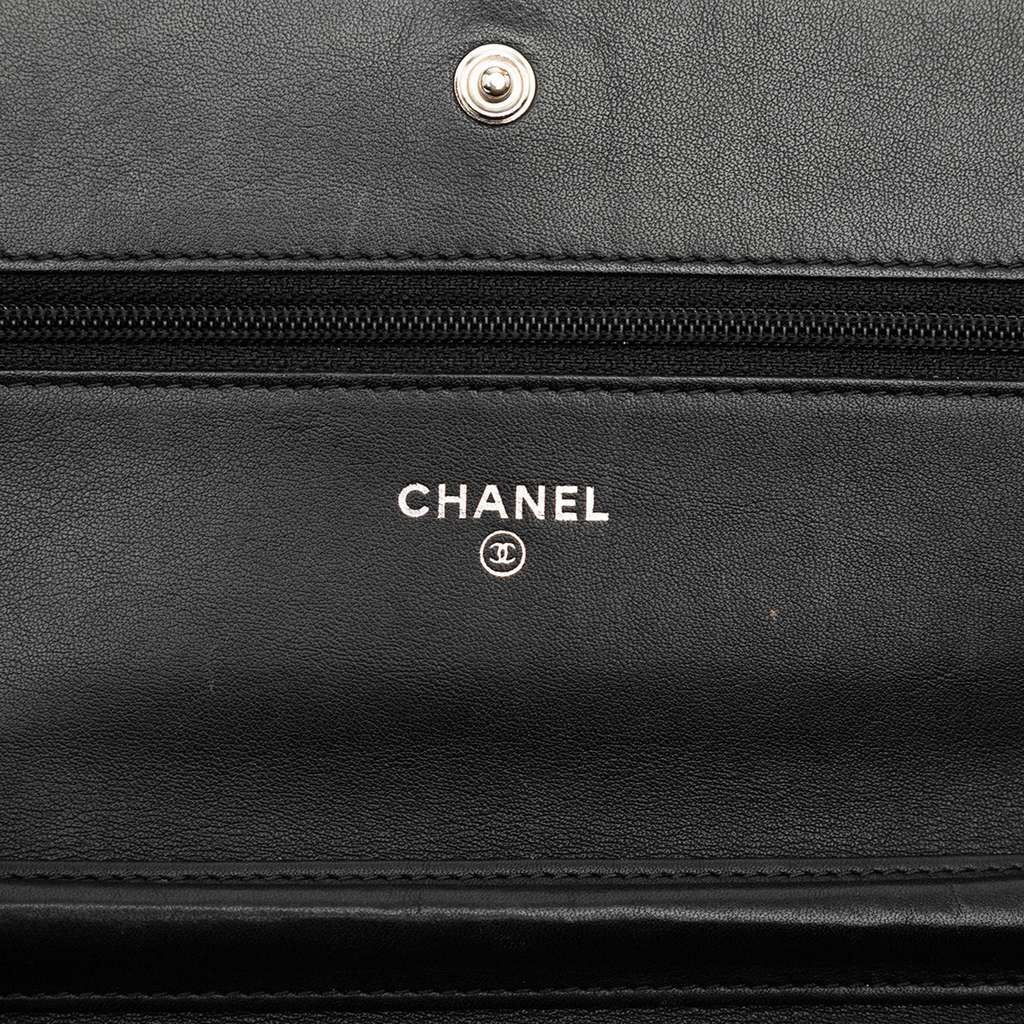 Chanel CC Embossed Patent Camellia Wallet On Chain - 5