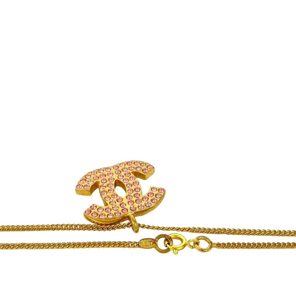 Chanel CC Gold Plated Rhinestone Pendant Necklace - 2