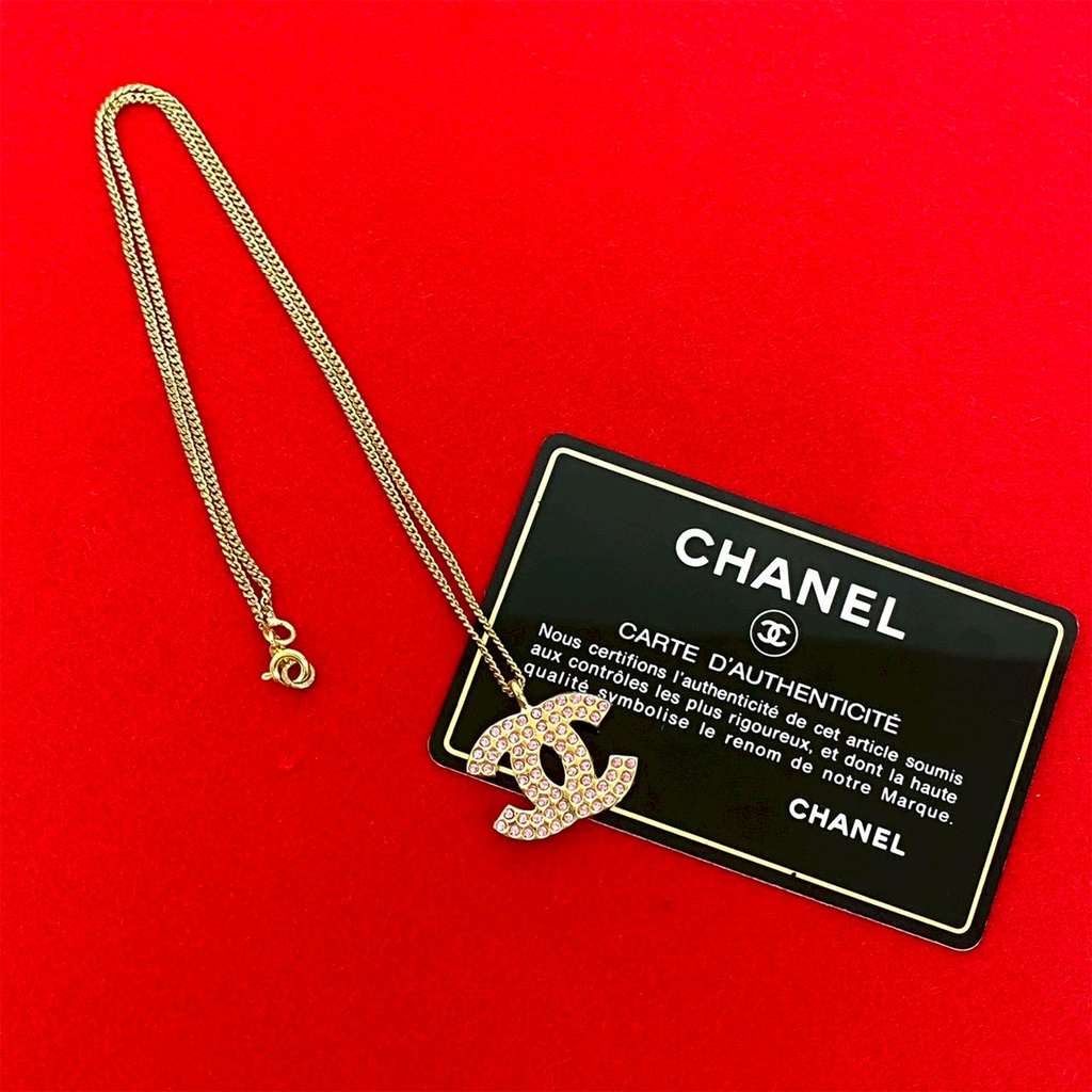 Chanel CC Gold Plated Rhinestone Pendant Necklace - 4