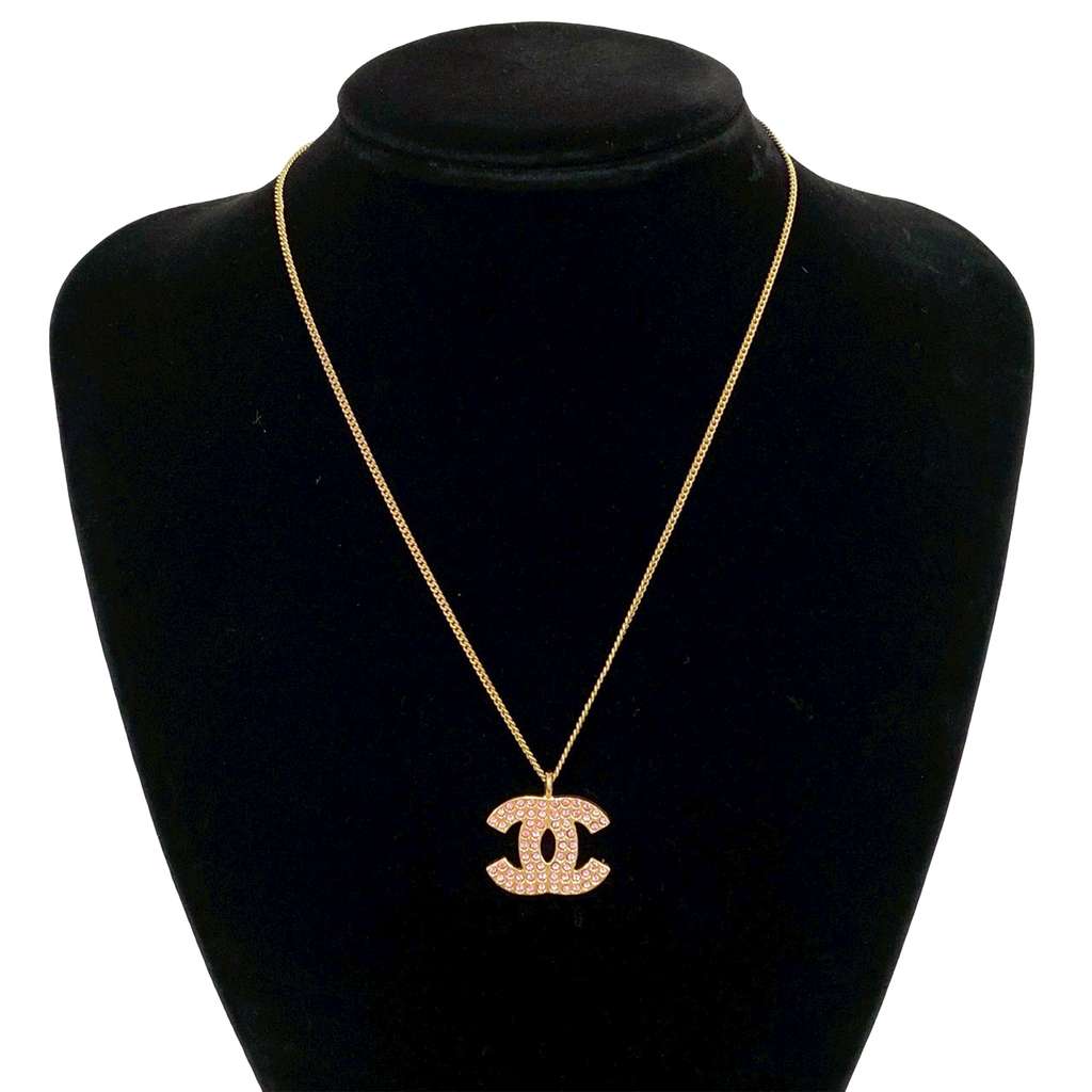 Chanel CC Gold Plated Rhinestone Pendant Necklace - 5
