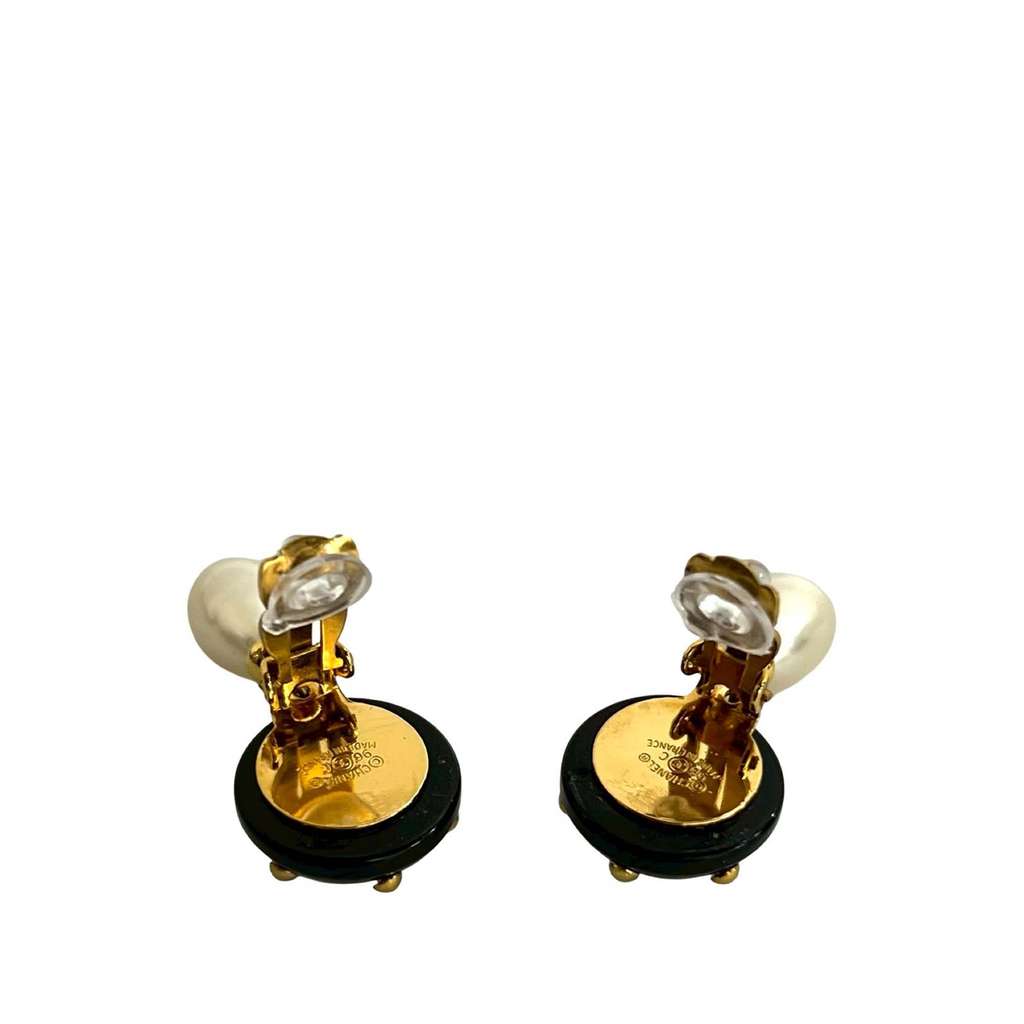 Chanel CC Gold Plated Resin and Faux Pearl Drop Clip On Earrings - 3