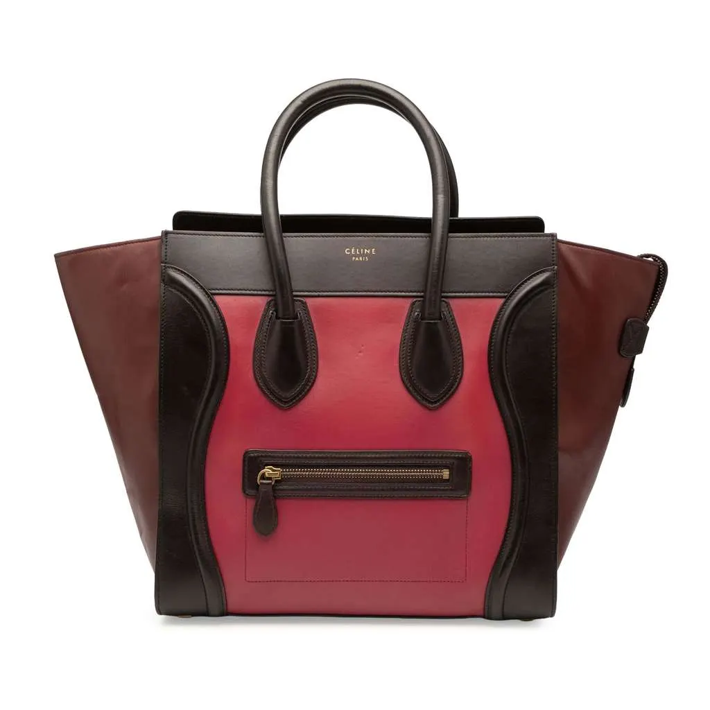 Celine Mini Tricolor Leather Luggage Tote Red Leather Good - Front View
