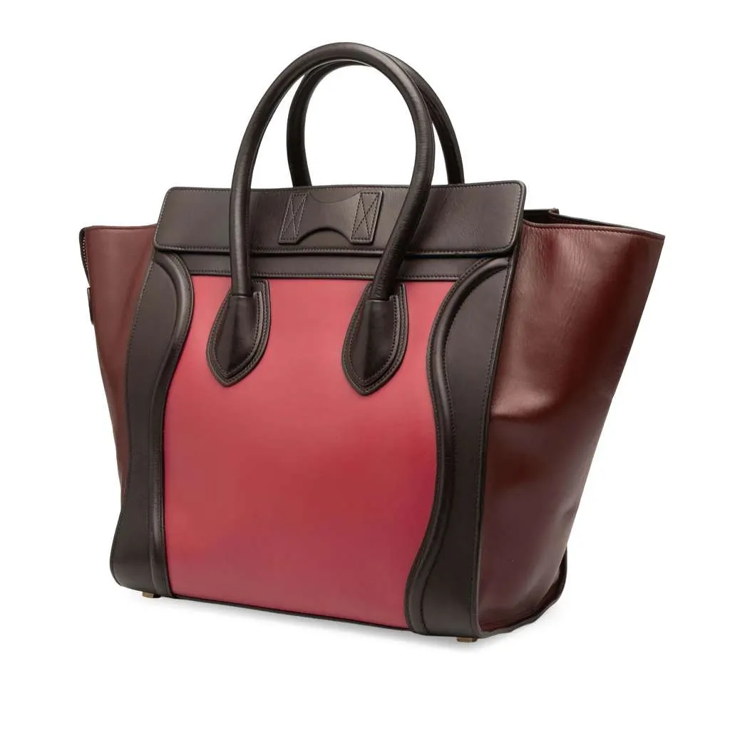 Celine Mini Tricolor Leather Luggage Tote Red Leather Good - Back View