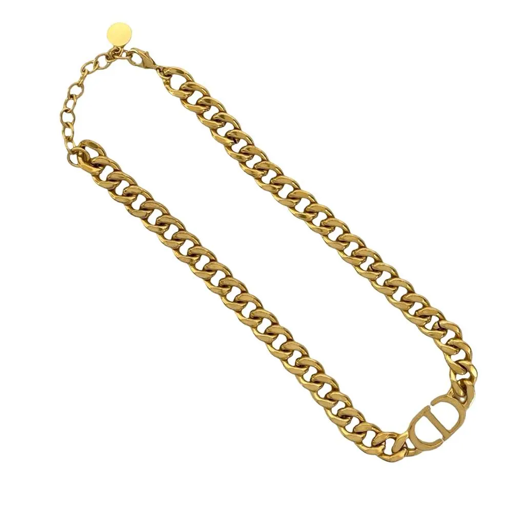 Dior Gold Plated CD Logo Chain Link Necklace Gold Metal Good - Back View