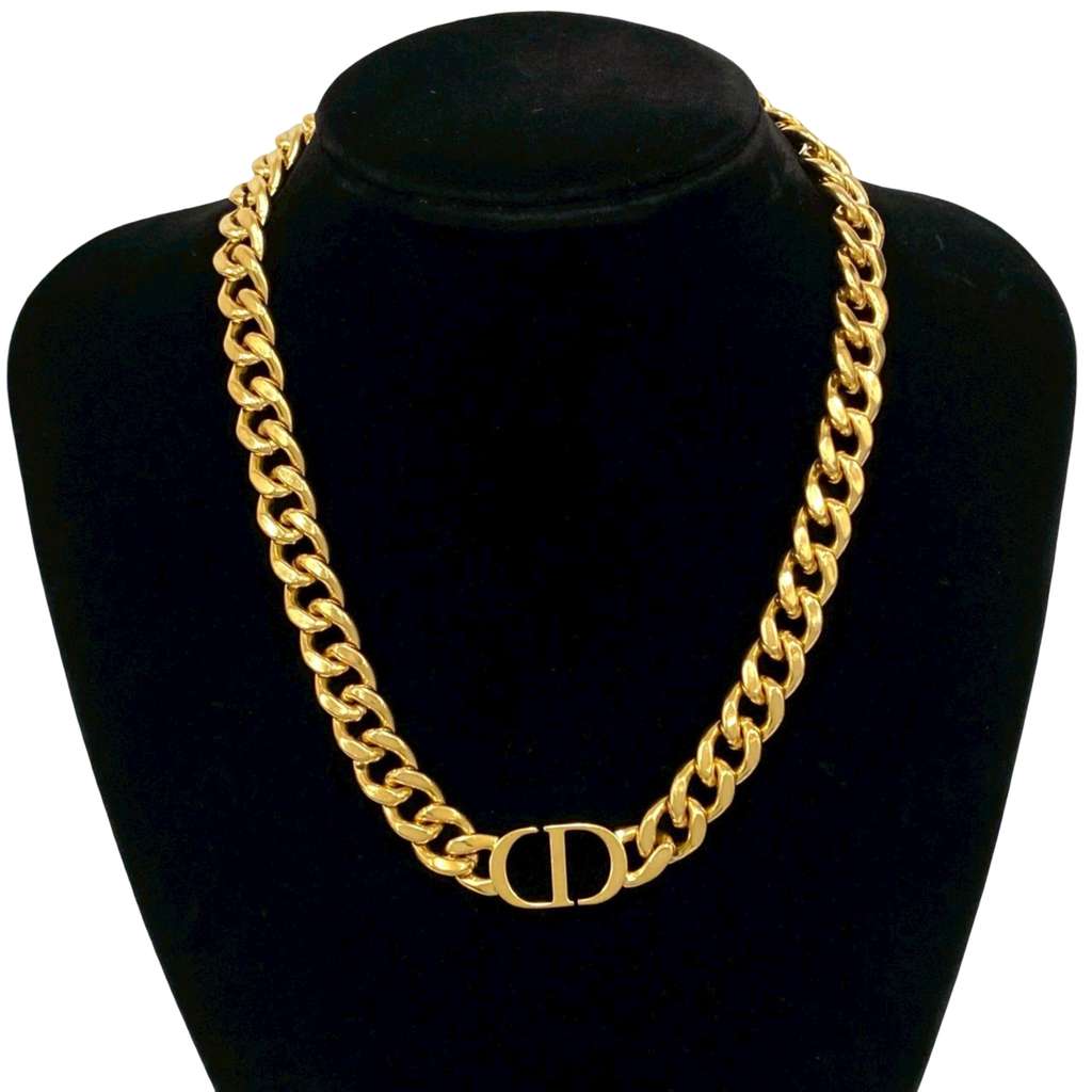 Dior Gold Plated CD Logo Chain Link Necklace - 4