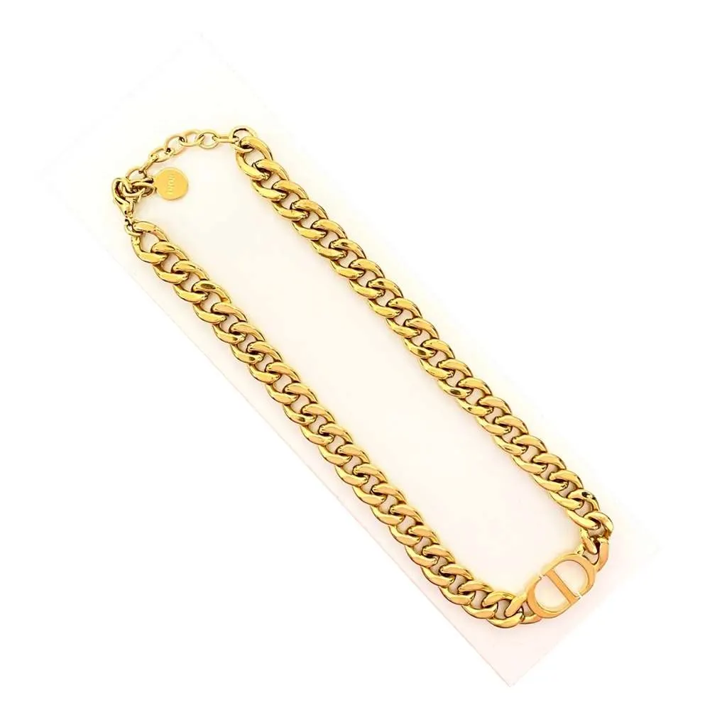Dior Gold Plated CD Logo Chain Link Necklace Gold Metal Good - Box View