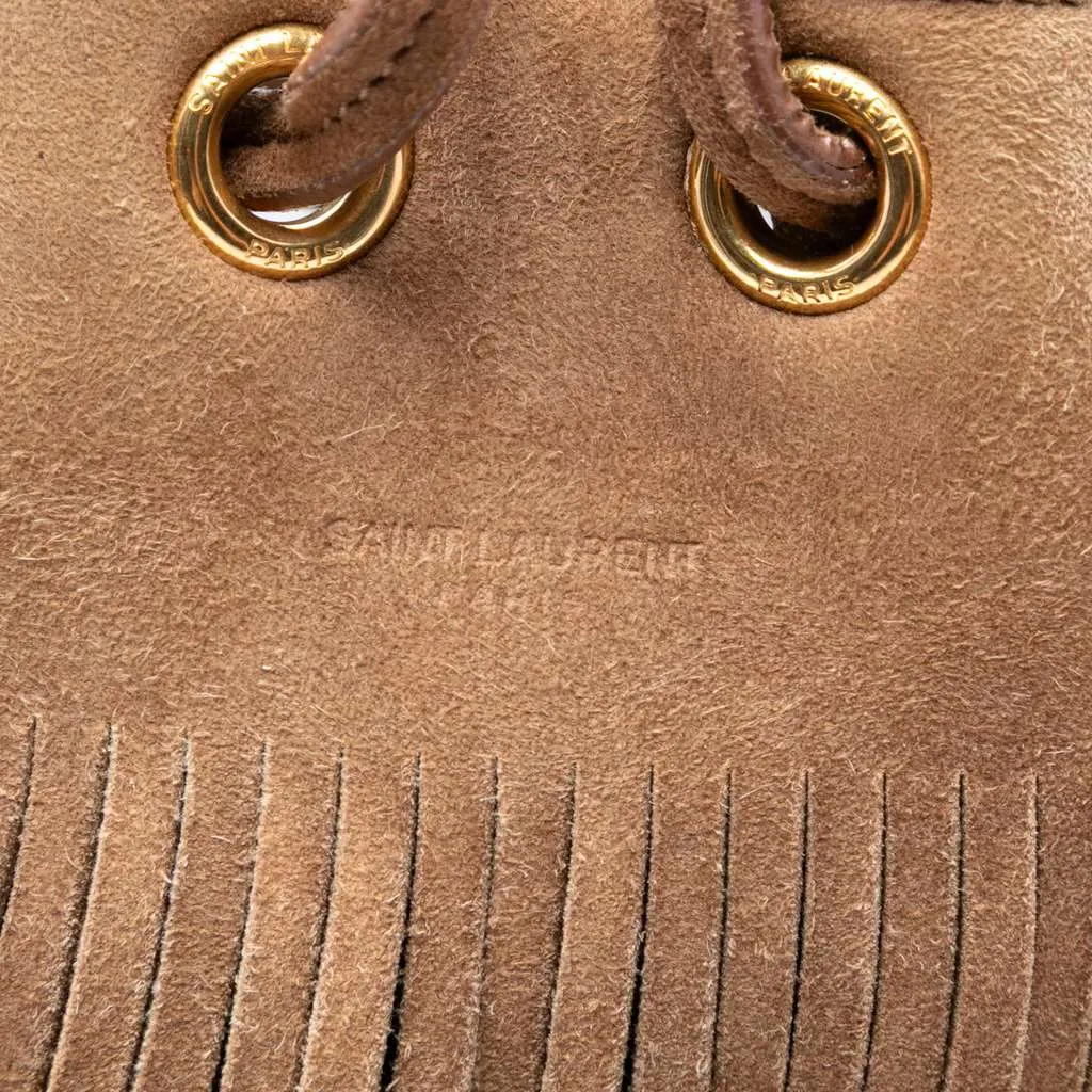 Saint Laurent Small Suede Emmanuelle Fringe Bucket Bag Brown Leather Good - Box View