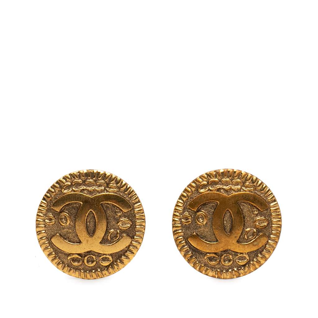 Chanel CC Gold Plated Round Clip On Earrings