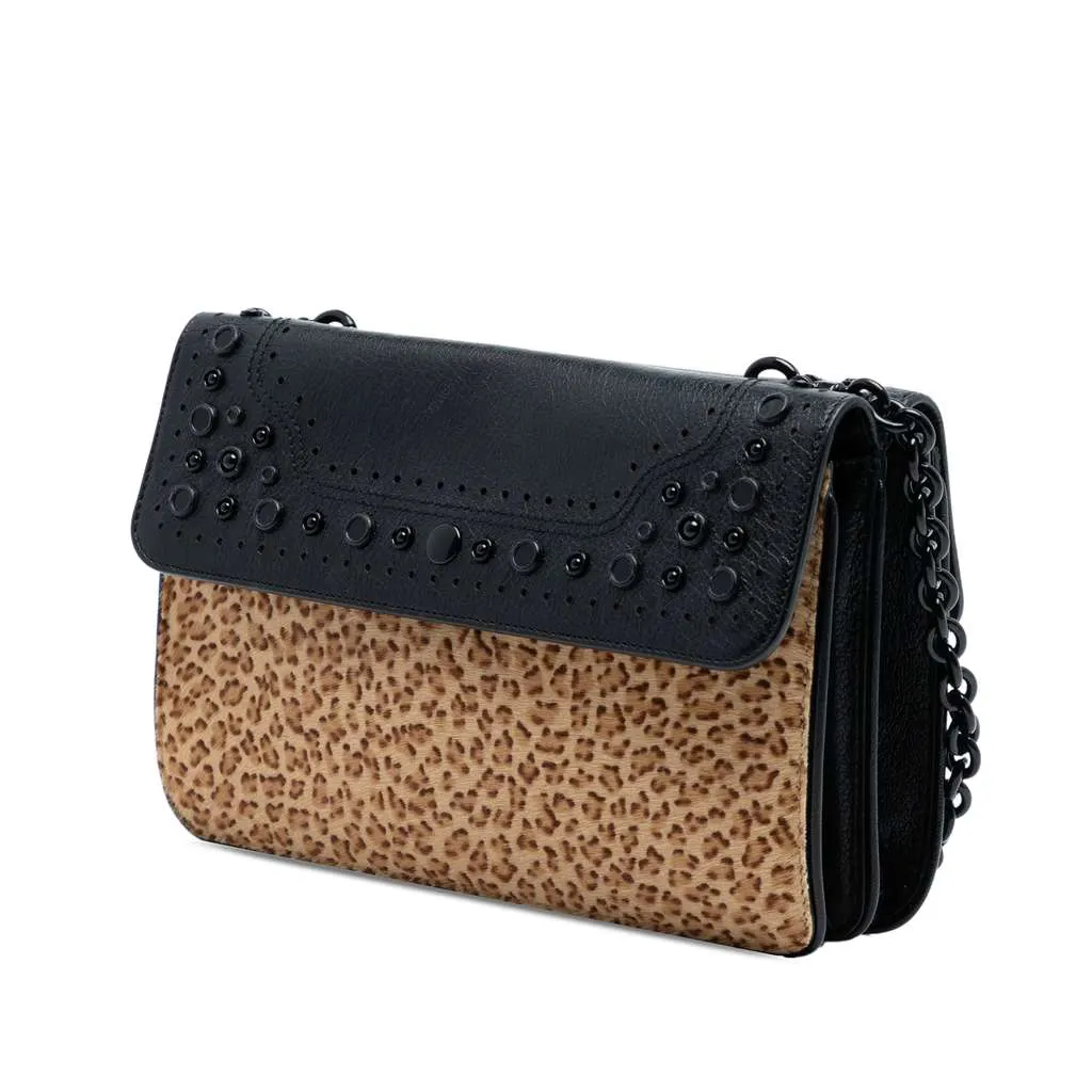 Bottega Veneta Leopard Print Pony Hair Glass Shoulder Bag Brown Very good - Back View