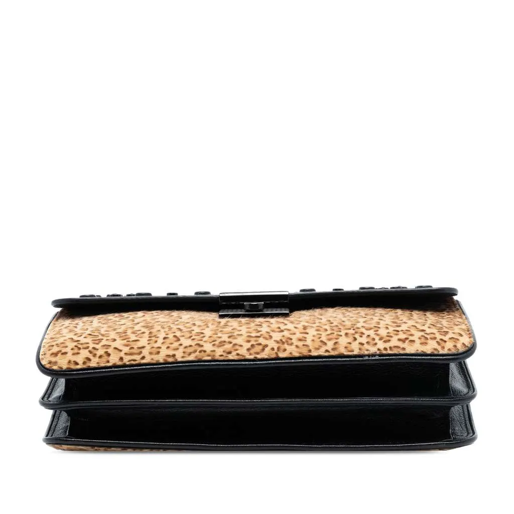 Bottega Veneta Leopard Print Pony Hair Glass Shoulder Bag Brown Very good - Inside View