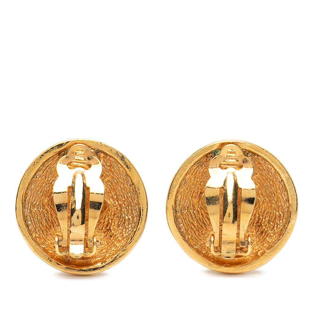Chanel CC Gold Plated Quilted Round Clip on Earrings - 2