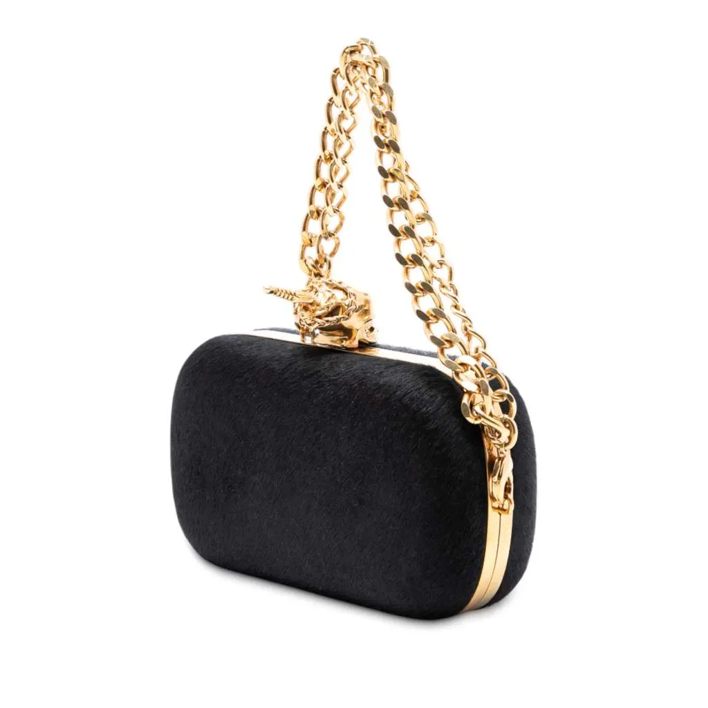 Alexander Mcqueen Pony Hair Skull Clutch Black Good - Back View