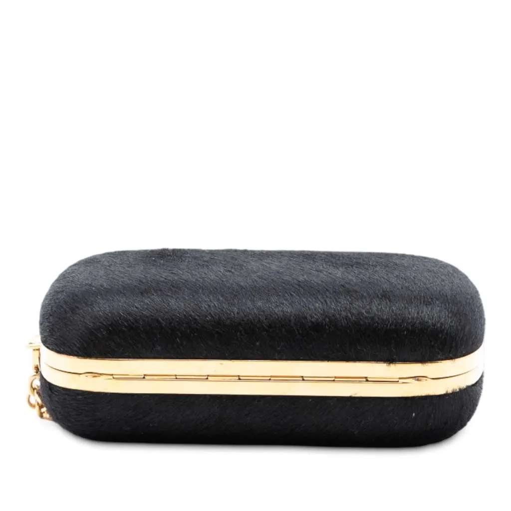 Alexander Mcqueen Pony Hair Skull Clutch Black Good - Inside View