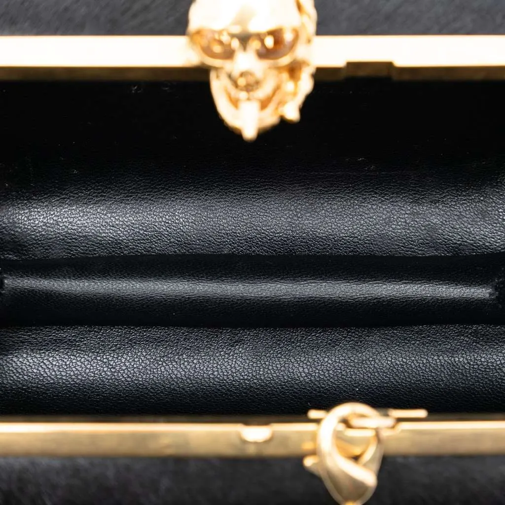Alexander Mcqueen Pony Hair Skull Clutch Black Good - Model View