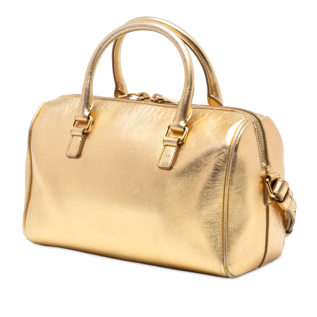 Saint Laurent Baby Metallic Leather Classic Duffle Satchel - 2