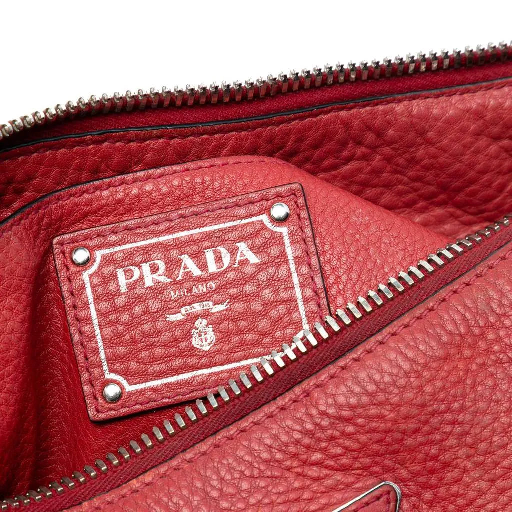 Prada Vitello Daino Shoulder Bag Red Leather Very good - Box View