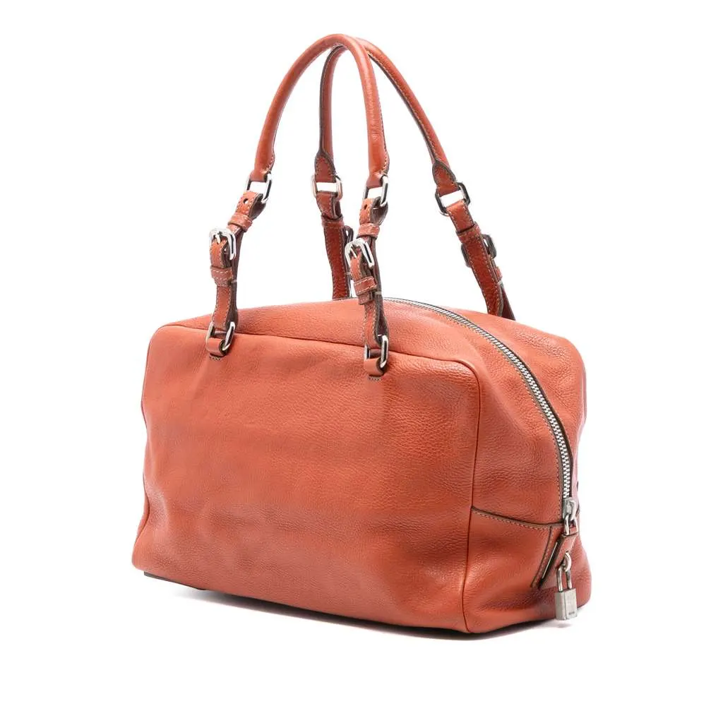 Prada Vitello Daino Embossed Logo Bauletto Red Leather Very good - Back View