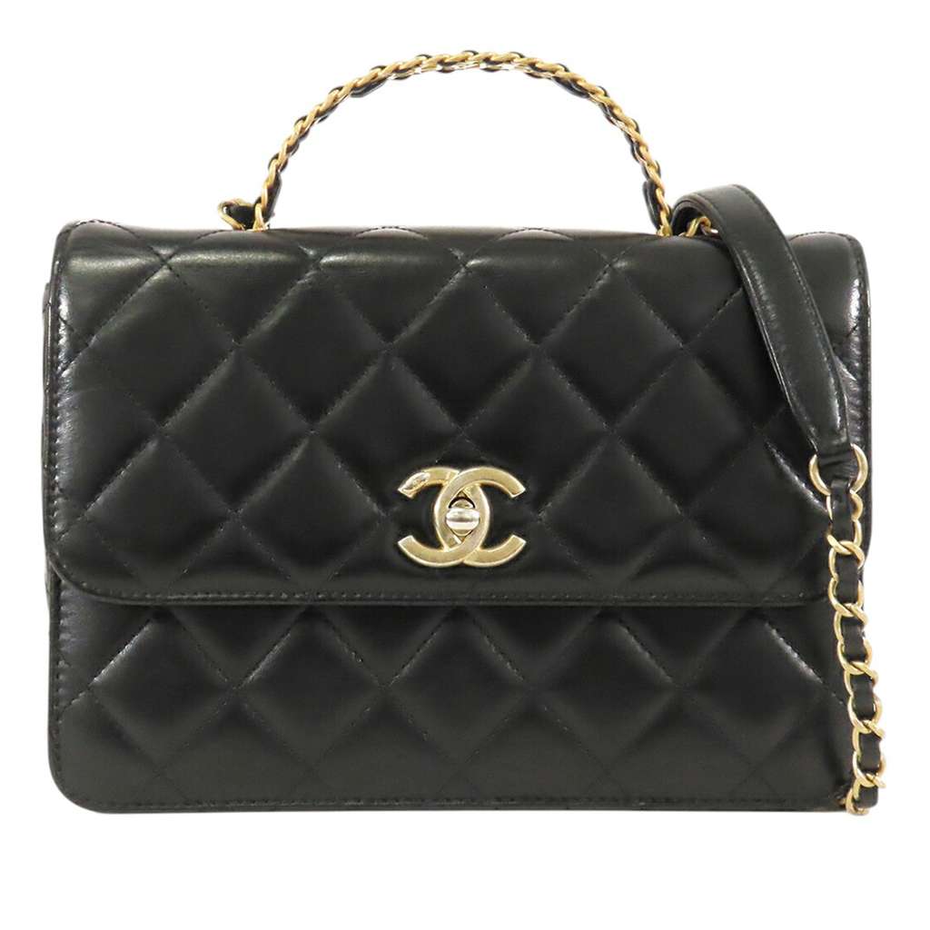 Chanel Small Quilted Shiny Calfskin Metal Chain Top Handle Bag