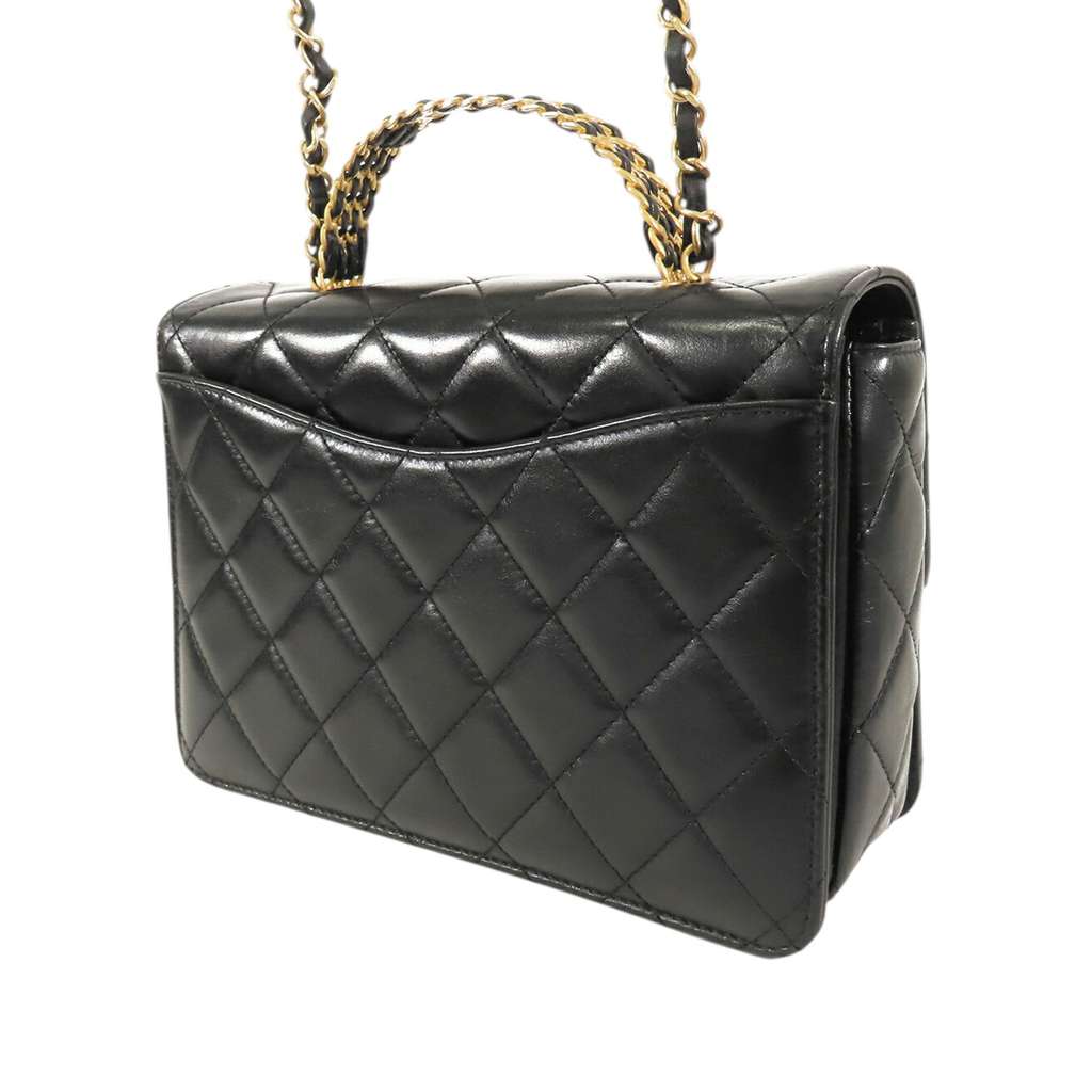Chanel Small Quilted Shiny Calfskin Metal Chain Top Handle Bag - 2