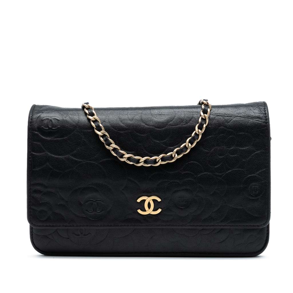 Chanel CC Embossed Lambskin Camellia Wallet On Chain