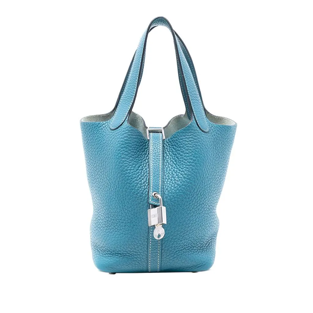 Hermès Clemence Picotin Lock 18 Blue Leather Good - Front View