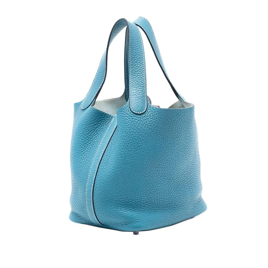 Hermès Clemence Picotin Lock 18 Blue Leather Good - Back View