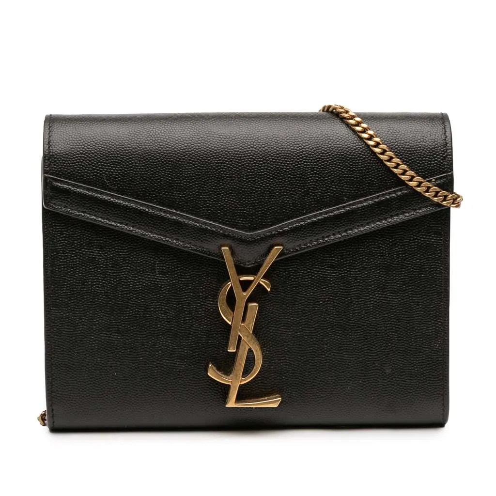 Saint Laurent Grain De Poudre Monogram Cassandra Chain Wallet Black Leather Very good - Front View