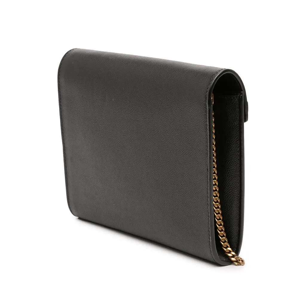 Saint Laurent Grain De Poudre Monogram Cassandra Chain Wallet Black Leather Very good - Back View