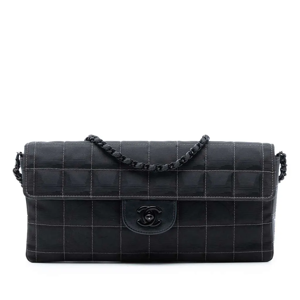 Chanel New Travel Line Nylon East West Flap Black Good - Front View