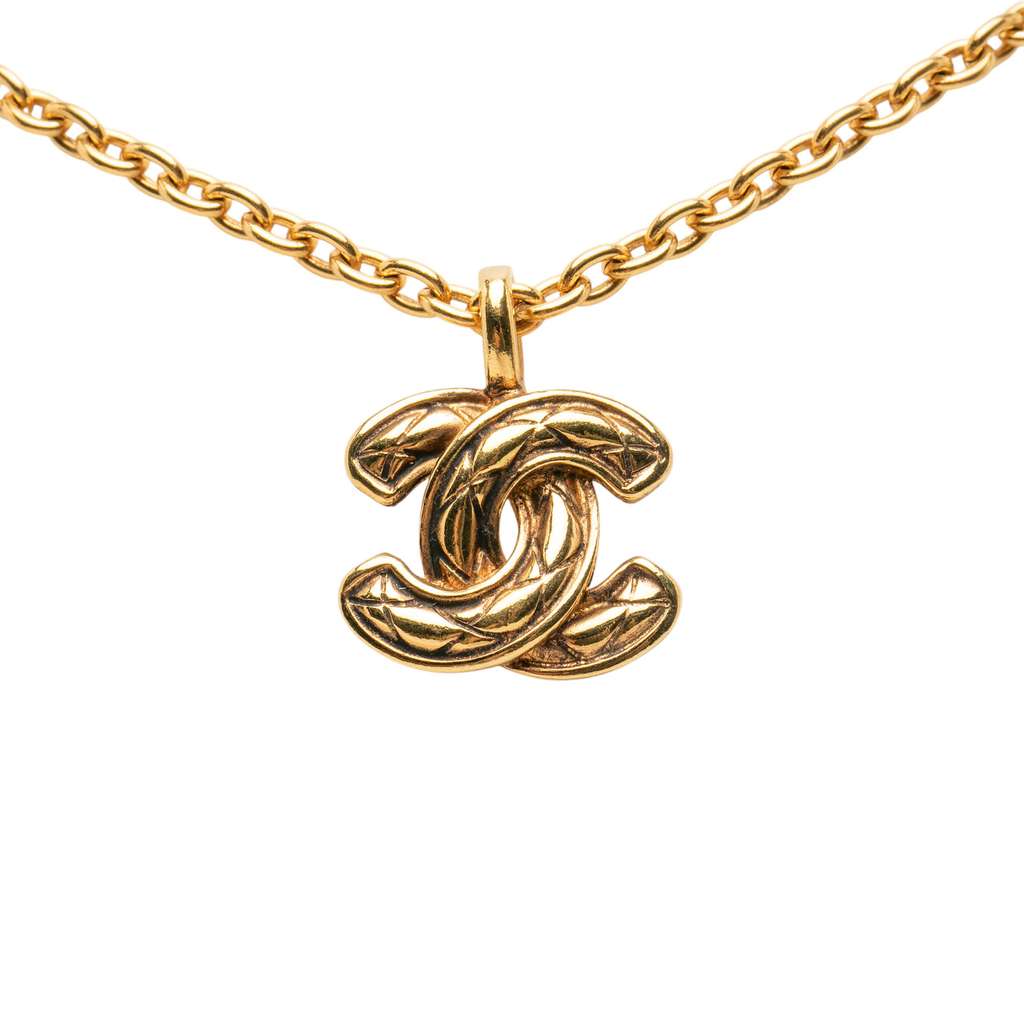 Chanel Gold Plated Quilted CC Pendant Necklace - 2