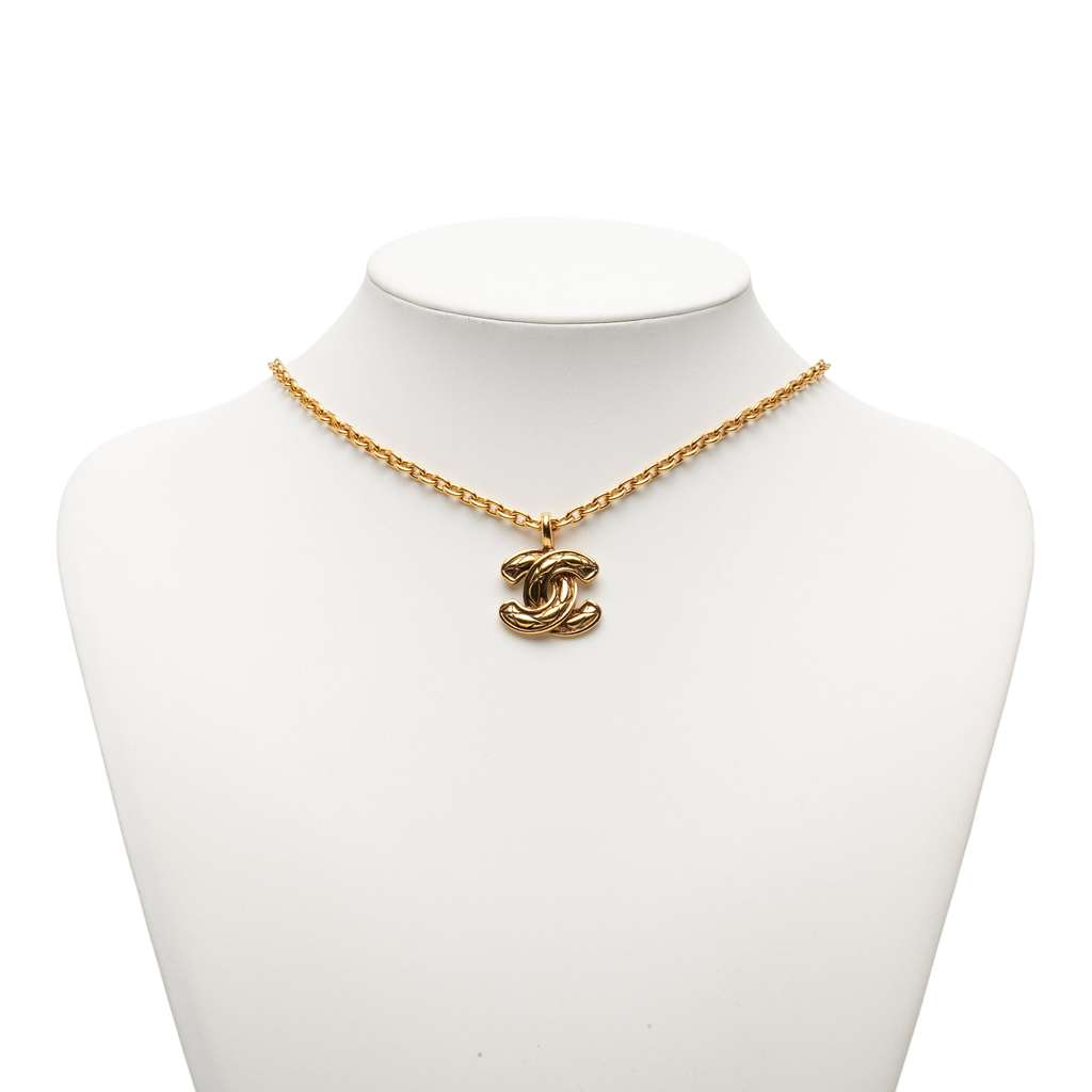 Chanel Gold Plated Quilted CC Pendant Necklace - 5