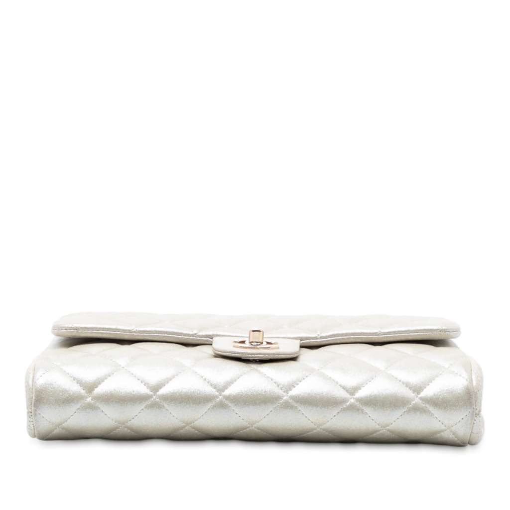 Chanel CC Quilted Metallic Lambskin Flap Clutch on Chain - 3