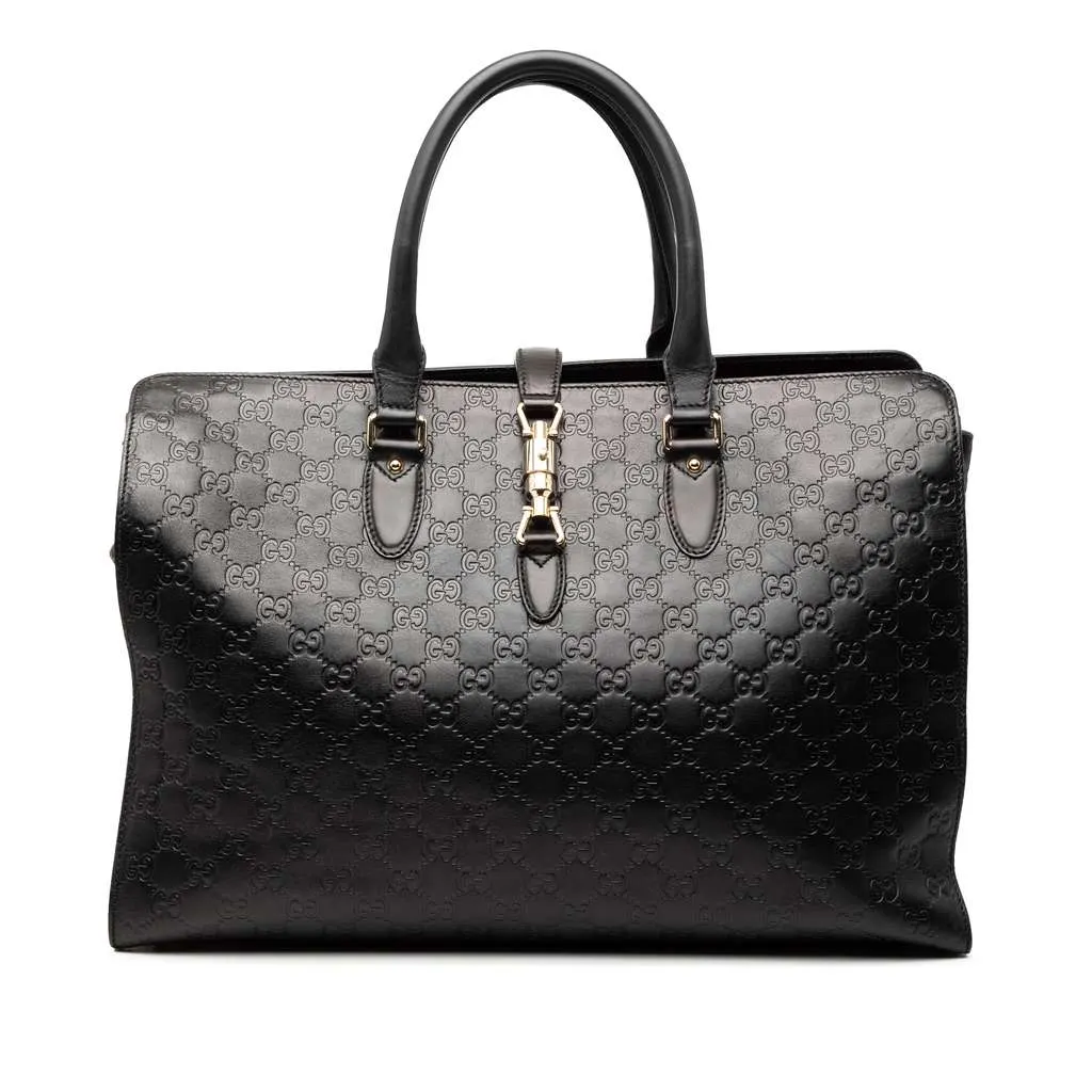 Gucci Guccissima Jackie Tote Black Leather Good - Front View