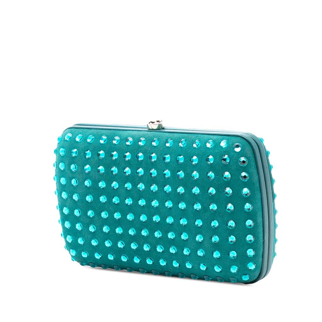 Gucci Suede Crystal Embellished Interlocking G Broadway Clutch - 2