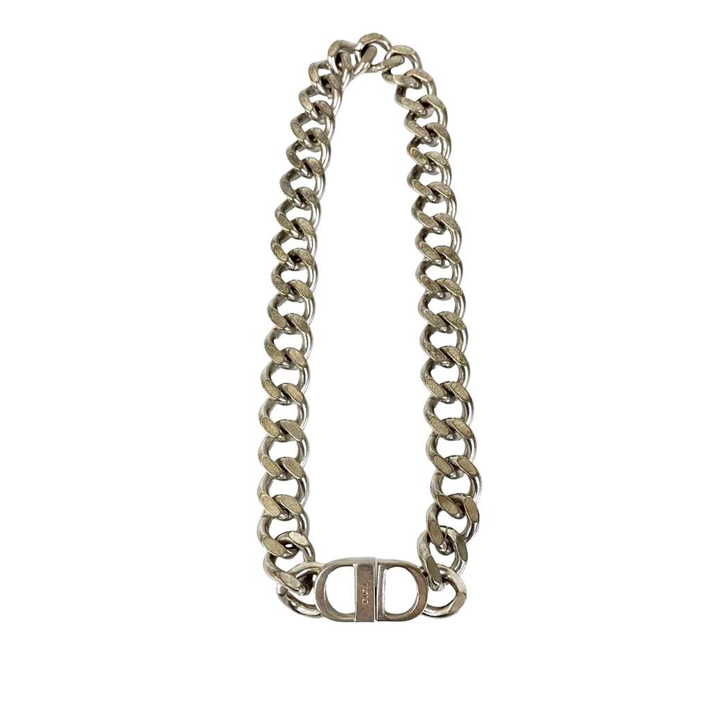 Dior Silver Plated CD Logo Chain Link Necklace