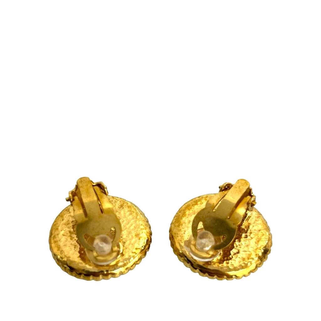 Chanel CC Gold Plated Button Clip On Earrings - 2