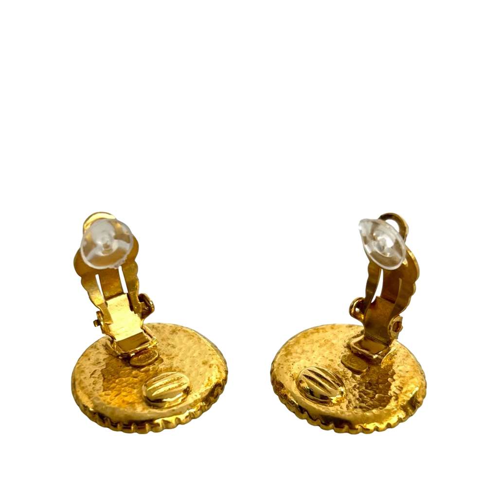 Chanel CC Gold Plated Button Clip On Earrings - 3