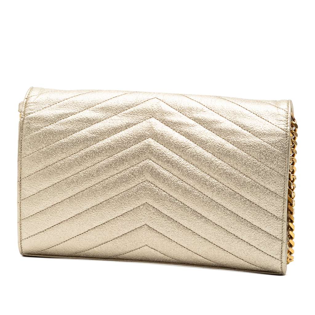 Saint Laurent Metallic Grain De Poudre Matelasse Chevron Monogram Chain Wallet - 2