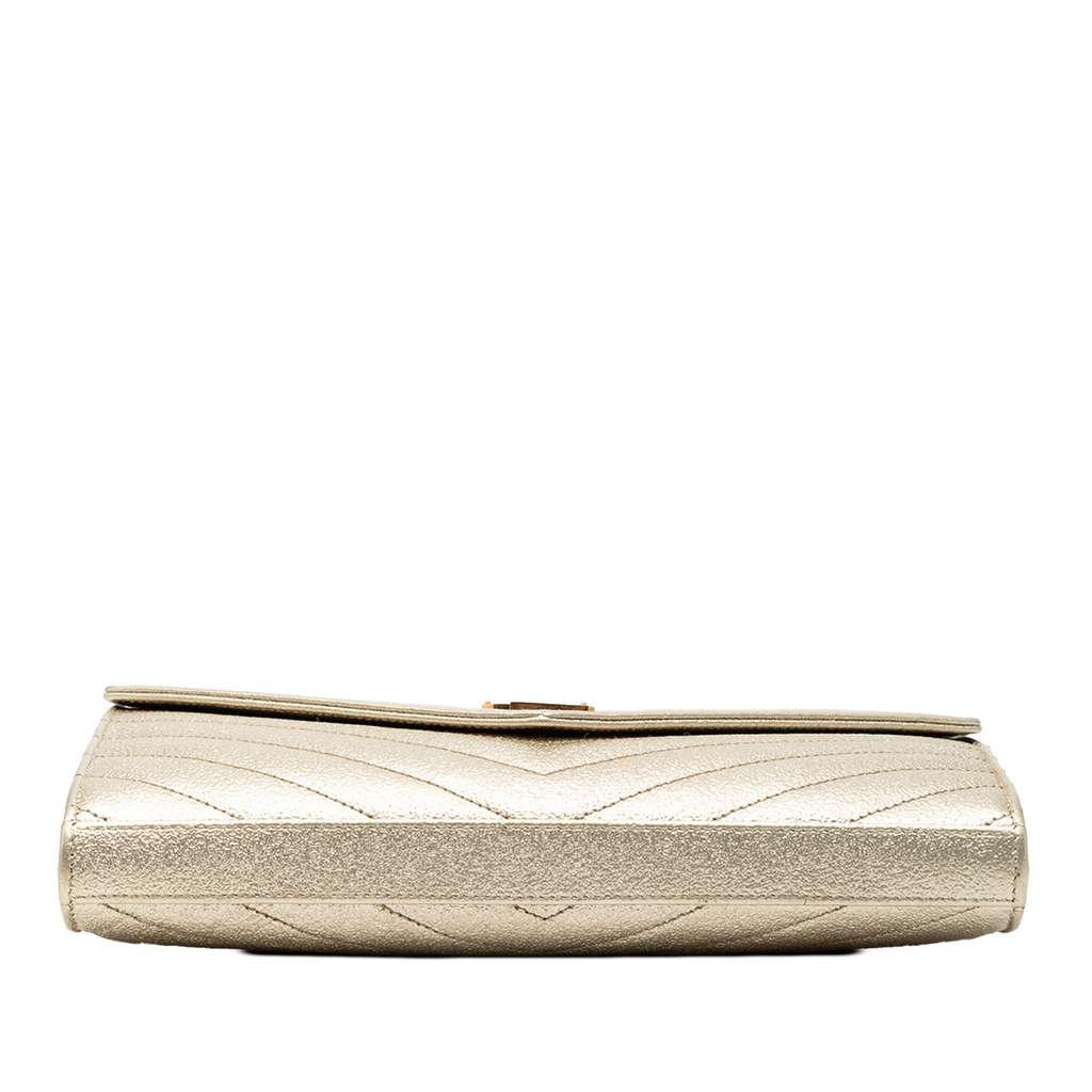 Saint Laurent Metallic Grain De Poudre Matelasse Chevron Monogram Chain Wallet - 3